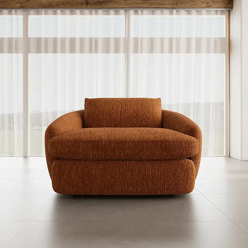 Ghế Armchair Leo Bọc Vải Màu Cam Rộng 1m27 01