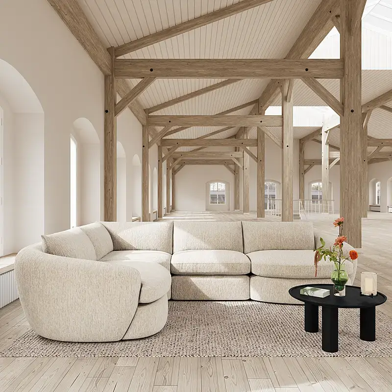 Sofa Góc L Leo Corner V1 Bọc Vải Màu Kem Dài 3m5 03