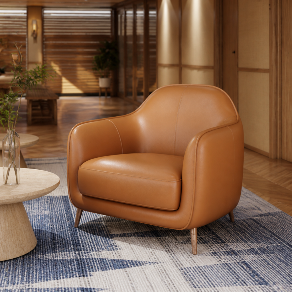 Ghế Armchair Liora Bọc Da Ultra Microfiber Chân Gỗ Sồi Rộng 90cm