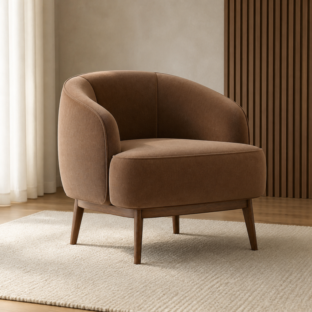 Ghế Armchair Maelle Bọc Vải Chân Gỗ Rộng 67cm