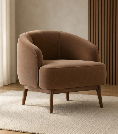 Ghế Armchair Maelle Bọc Vải Chân Gỗ Rộng 67cm