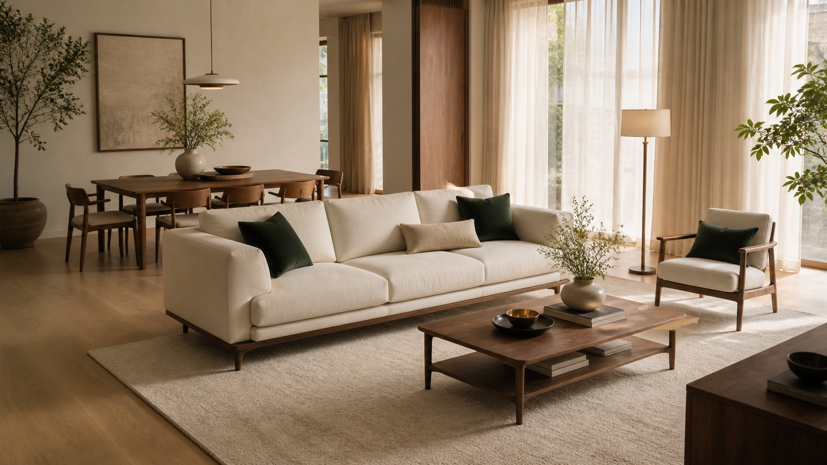 Sofa Phân Chia Phòng Khách Và Phòng Ăn Trong Không Gian Mở
