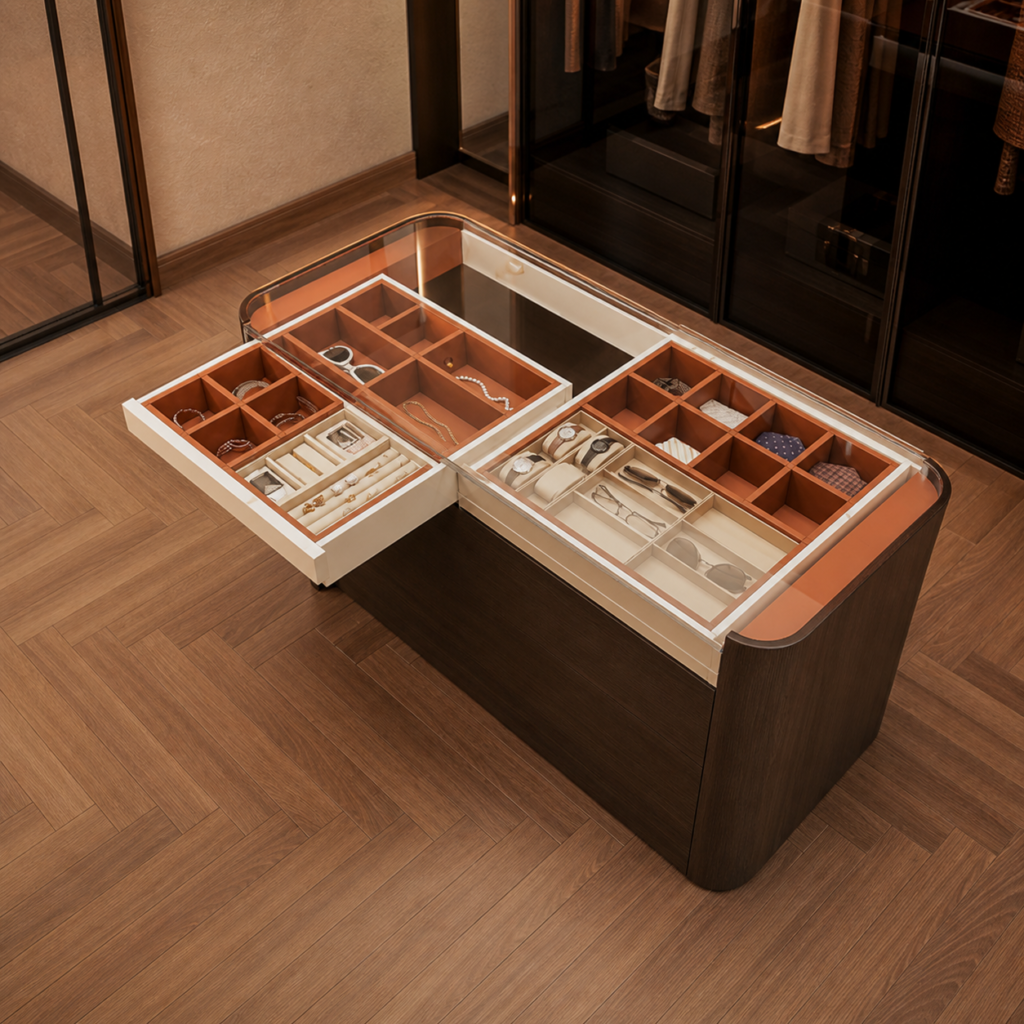 Tủ Đảo Tavira Gỗ Plywood Phủ Melamine Bọc Da Dài 1m5