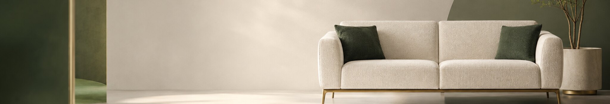 Sofa băng màu kem hiện đại với gối xanh cao cấp ELARA